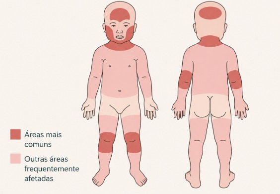 Locais mais frequentes da dermatite atópica em bebês