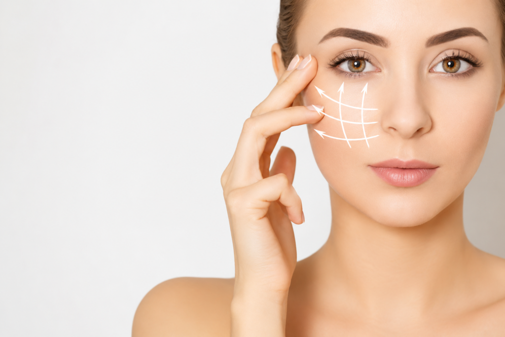 face feminina retratando áreas que podem ser preenchidas com ácido hialurônico