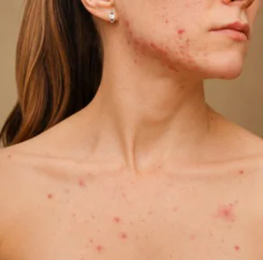 mulher com acne da mulher adulta