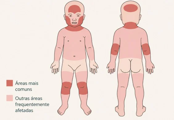 Locais mais frequentes da dermatite atópica em bebês
