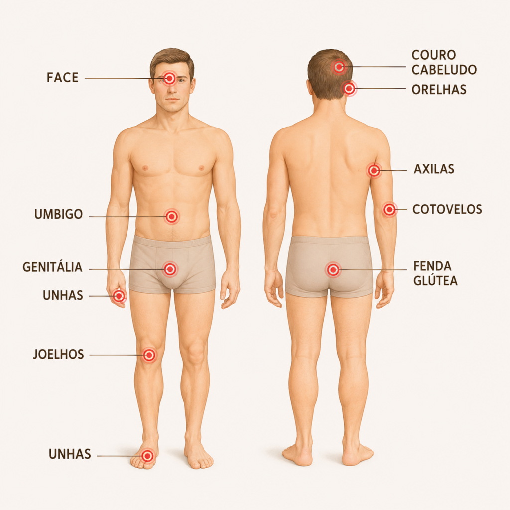 figura demonstrando os principais locais acometidos pela psoríase